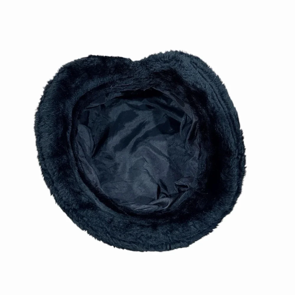 Fluffy‎ Faux Fur Bucket Hat Winter Warm Black Hat for Women Men Accessories